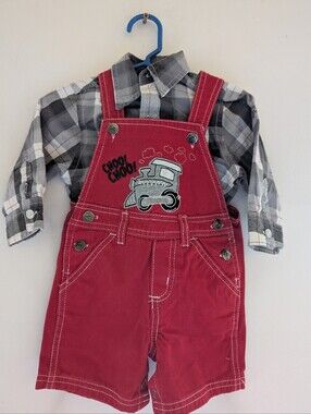 KENNETH COLE REACTION Toddler Boy's 2-Piece Overall Shorts Outfit - Size 12 Mos.